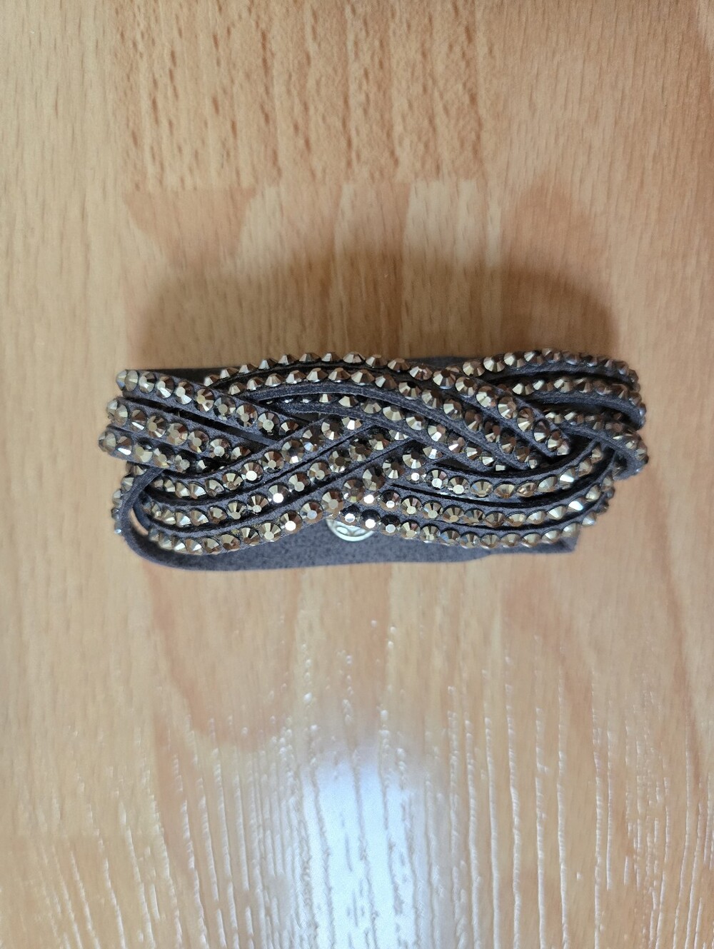 Braided Crystal Accent Wrap Suede Bracelet in Gray